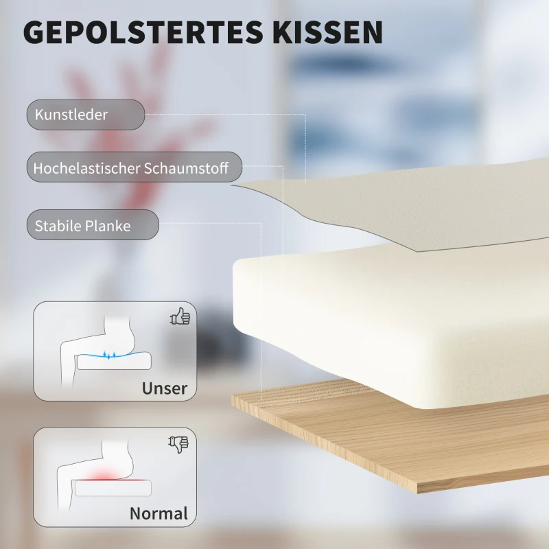 HOMCOM Bürostuhl mit tierfreundlichem Kunstleder-Bezug, Fußstütze, höhenverstellbar, rollbar, Beige
