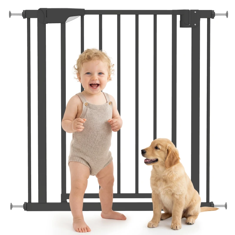 PawHut Barrière de sécurité pour chiens et bébés 76 à 81 cm avec extension fixation par pression sans perçage blanc