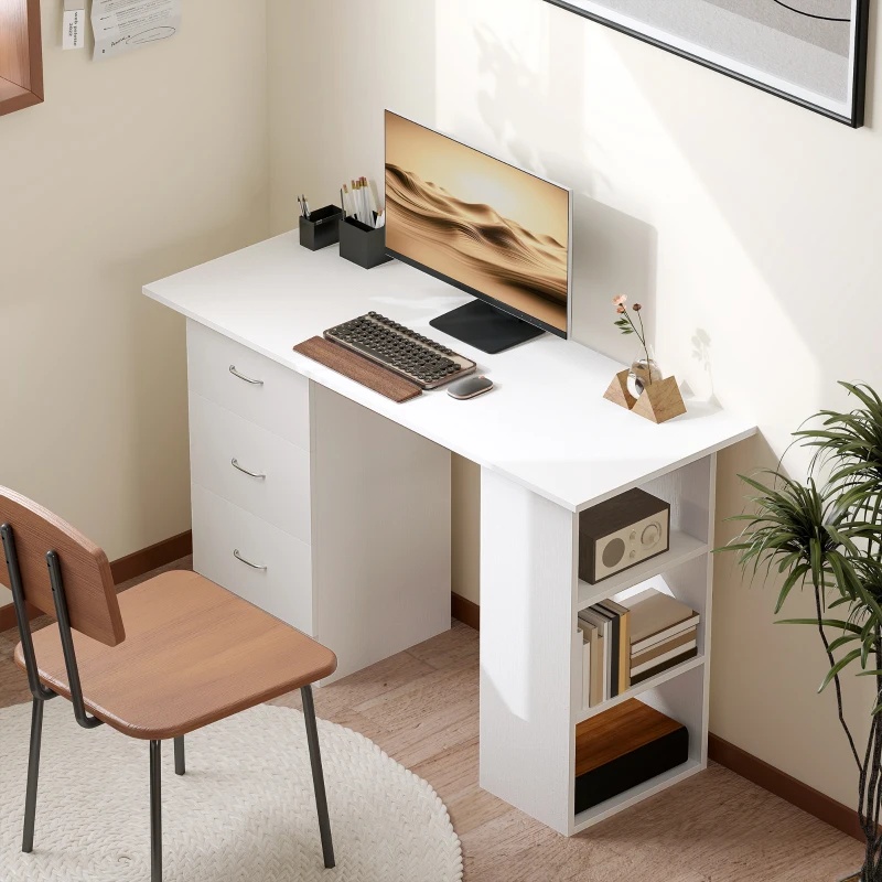 HOMCOM Computer Desk, Home Office Desk, Writing Table, PC Workstation with 3 Storage Shelves and 3 Drawers for Working, Study, 120 x 49 x 72 cm, White