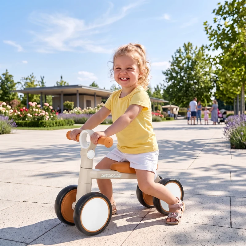 AIYAPLAY Bicicleta sem Pedais Dobrável Ultraligeira com Quadro em Alumínio, Selim e Guiador Ajustáveis, para Crianças 1-2 Anos, Creme
