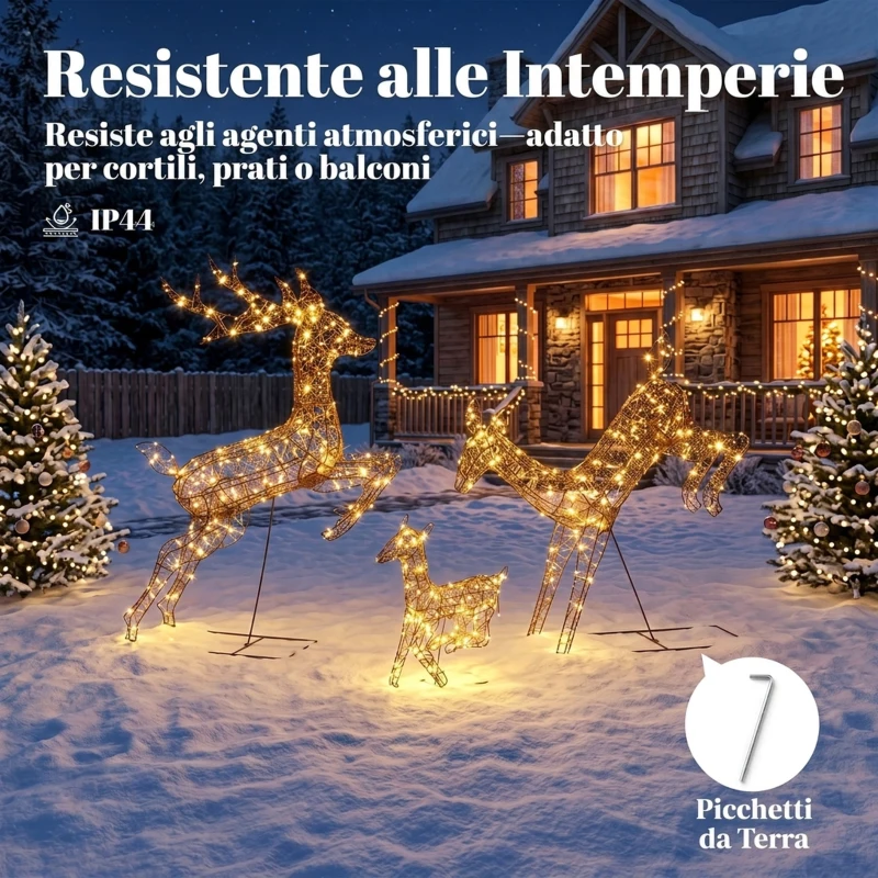 Outsunny Set 3 Renne di Natale Luminose da Esterno 120 cm, 200 LED Bianco Caldo, 8 Modalità di Illuminazione, Timer, Marrone