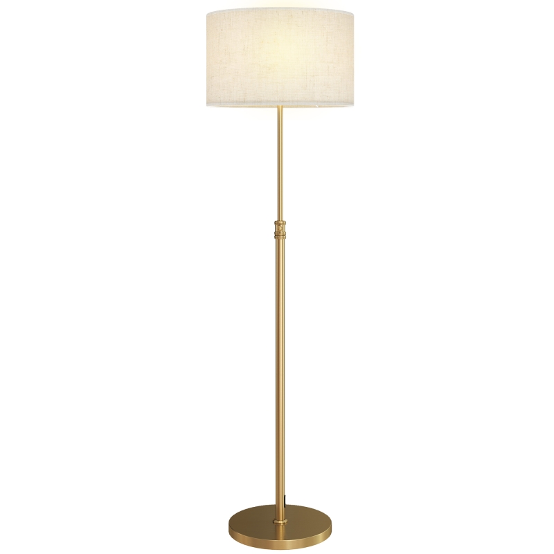 HOMCOM Floor Lamp with Remote, Height Adjustable Standing Lamp with Linen Shade, Dimmable with 3000K-6000K Adjustable Colour Temperatures, Foot Switch for Living Room Bedroom Office, Gold Tone