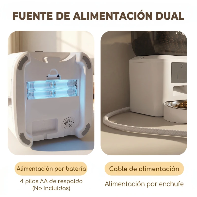 PawHut Comedero Automático 4L WiFi 2.4G para Gatos Perros con Control App Cuenco 1-10 Comidas al Día Grabadora Voz 10s