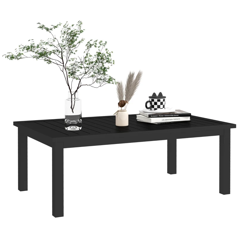 Outsunny Table basse rectangulaire plateau à lattes pour intérieur/extérieur en aluminium, 100 x60 x37 cm noir