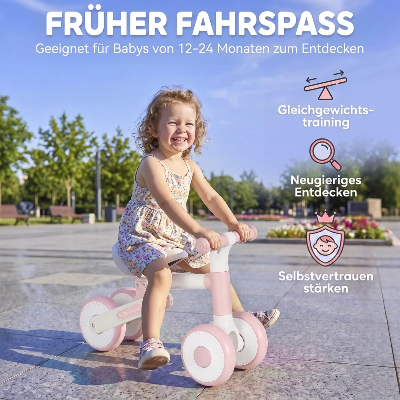 AIYAPLAY Kinder Laufrad Klappbar Lauflernrad mit leisen EVA-Rädern Höhenverstellbarer Sitz für 1-2 Jahre Rosa