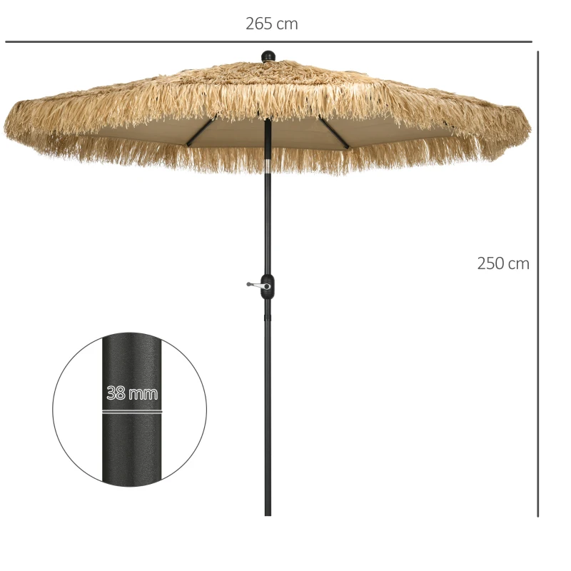 Outsunny Parasol de jardin extérieur à franges parasol inclinable avec ouverture fermeture manivelle 2,65 m kaki