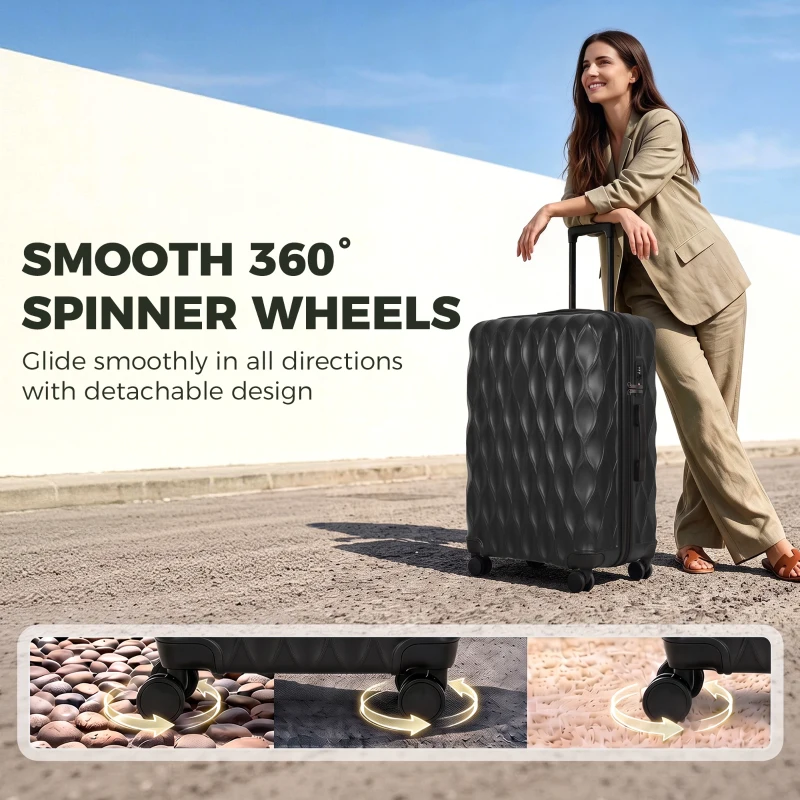 HOMCOM 77cm 98L Suitcase, Lightweight ABS Hard Shell Carry On Luggage with TSA Lock, Spinner Wheels, Telescopic Handle, Black