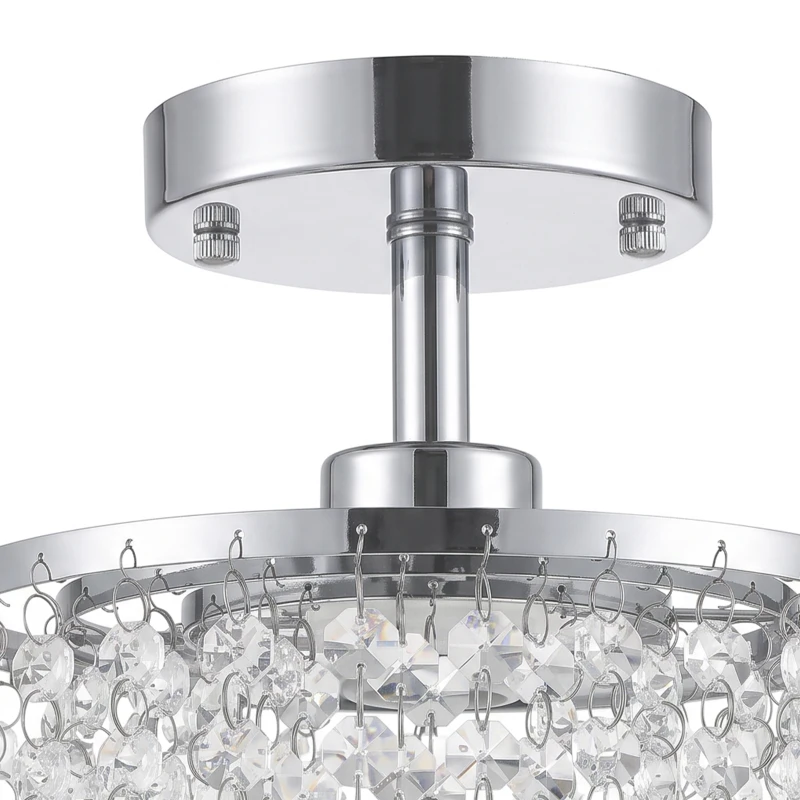 HOMCOM Crystal Ceiling Light with 57 Crystal Strands, Ceiling Light with Mounting Plate for Hallway, Silver Tone