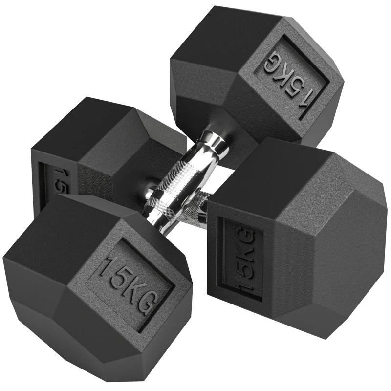 HOMCOM Lot de 2 Haltères Courtes Poids 30 kg, Haltère Hexagonale Entraînement Musculaire & Haltérophilie, Noir