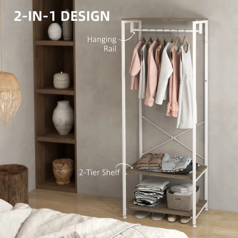 HOMCOM Hallway Coat Rack and Shoe Bench Tree - Grey