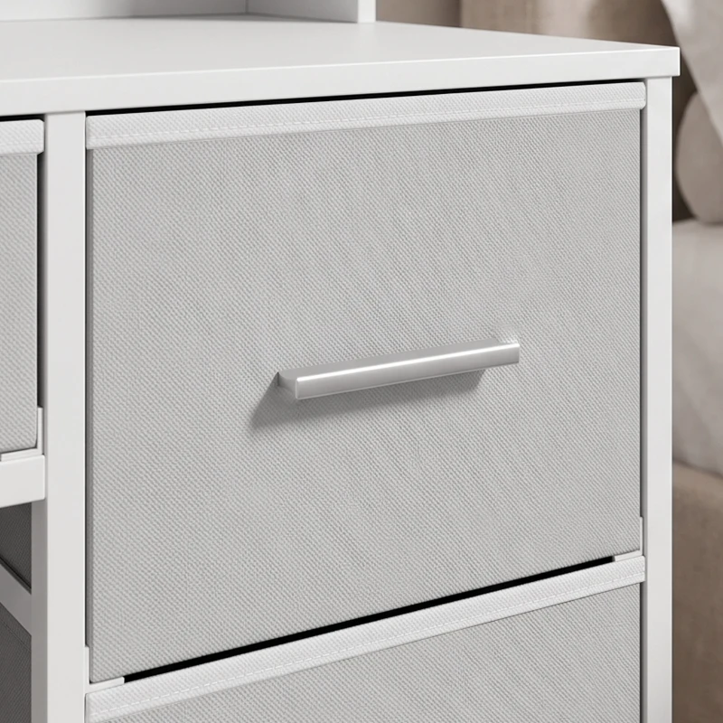 HOMCOM Dressing Table with 3-Colour LED Mirror, Power Outlet, Vanity Desk with 4 Drawers, 5 Shelves, Hair Dryer Holder
