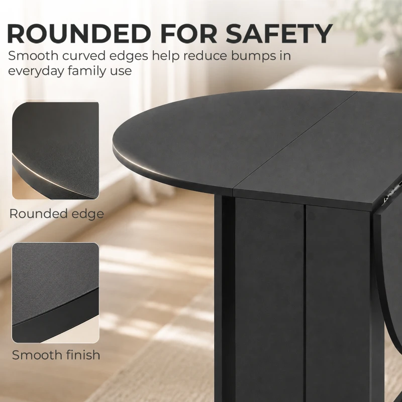 HOMCOM Folding Dining Table,  Drop-Leaf Table with Foldable Leaves for Small Spaces, Kitchen, Dining Room, Black