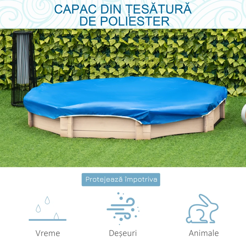 Outsunny Lada de nisip pentru copii cu scaune și acoperire, vârsta 3-8 ani, 139.5x139.5x21.5cm, culoare lemn