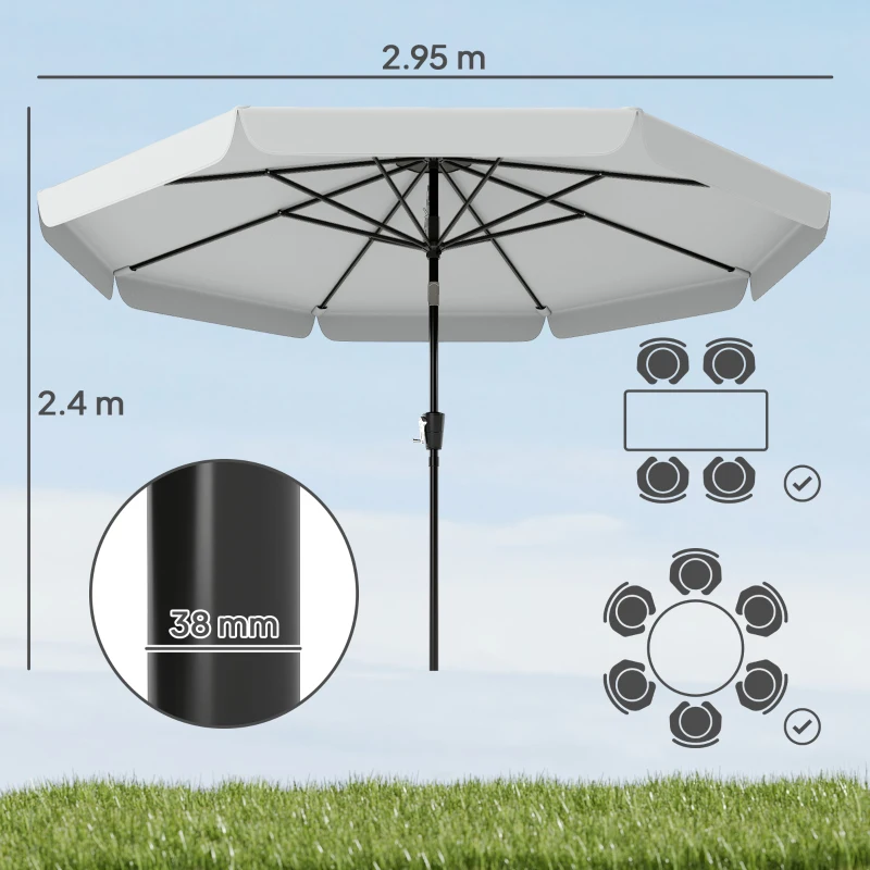 Outsunny 3 m Garden Parasol with Tilt Mechanism & Crank Handle, UPF 30+ Patio Umbrella Outdoor Table Umbrella, Light Grey