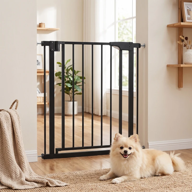 PawHut Barrière de sécurité pour chiens et bébés 76 à 81 cm avec extension fixation par pression sans perçage blanc