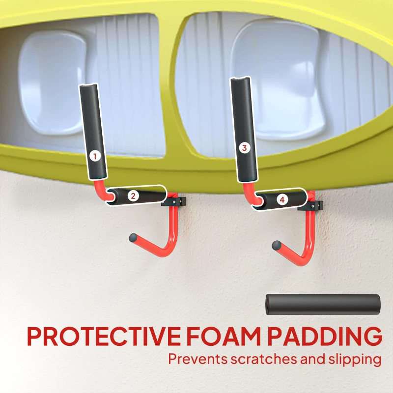 HOMCOM Kayak Canoe Heavy Duty Wall Mounted Storage Holder Rack Heavy Duty Storing Hangers Red
