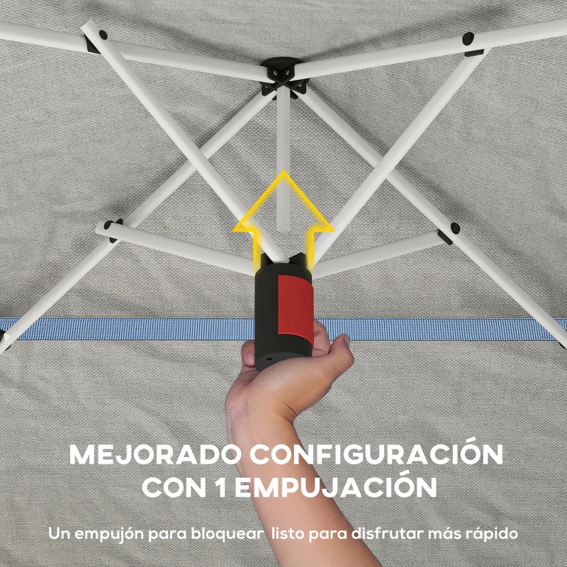 Outsunny Carpa Plegable 3,5x3,5 m Pop-up con Altura Ajustable 3 Niveles Doble Techo Cierre Central y Bolsa UPF50+ Gris