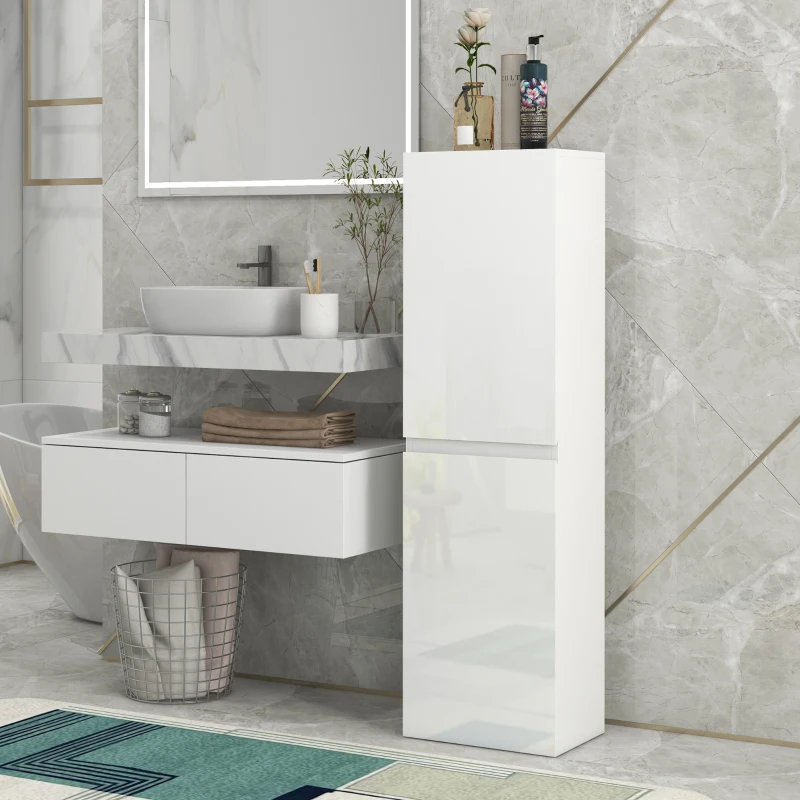 kleankin Bathroom Storage Unit, Tall Bathroom Cabinet with 2 Cupboards and Adjustable Shelves, White
