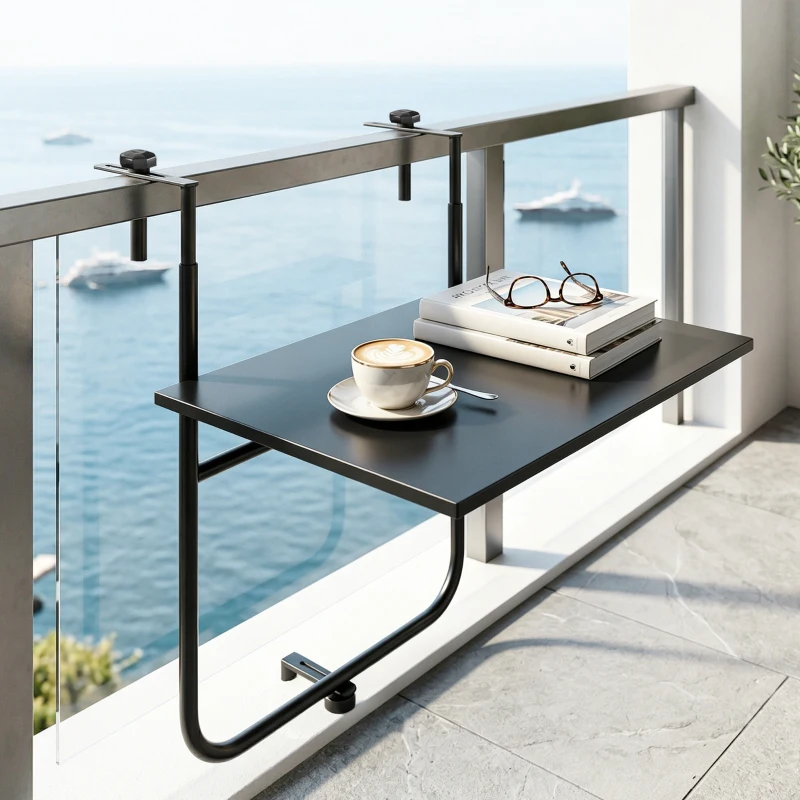 Outsunny Table de balcon suspendue plateau rectangulaire et hauteur réglable cadre en métal, dim. 62L x 60P x 85,5H cm noir