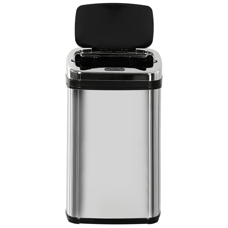 HOMCOM Poubelle de cuisine automatique 30L acier inoxydable, poubelle à capteur de mouvement avec couvercle, 33x25x58cm, argent