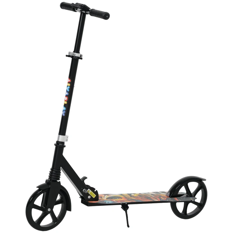 AIYAPLAY Foldable Kids Scooter with Adjustable Handlebar, 200mm Big Wheel, Rear Fender Brake, for Ages 6-12 Years, Black