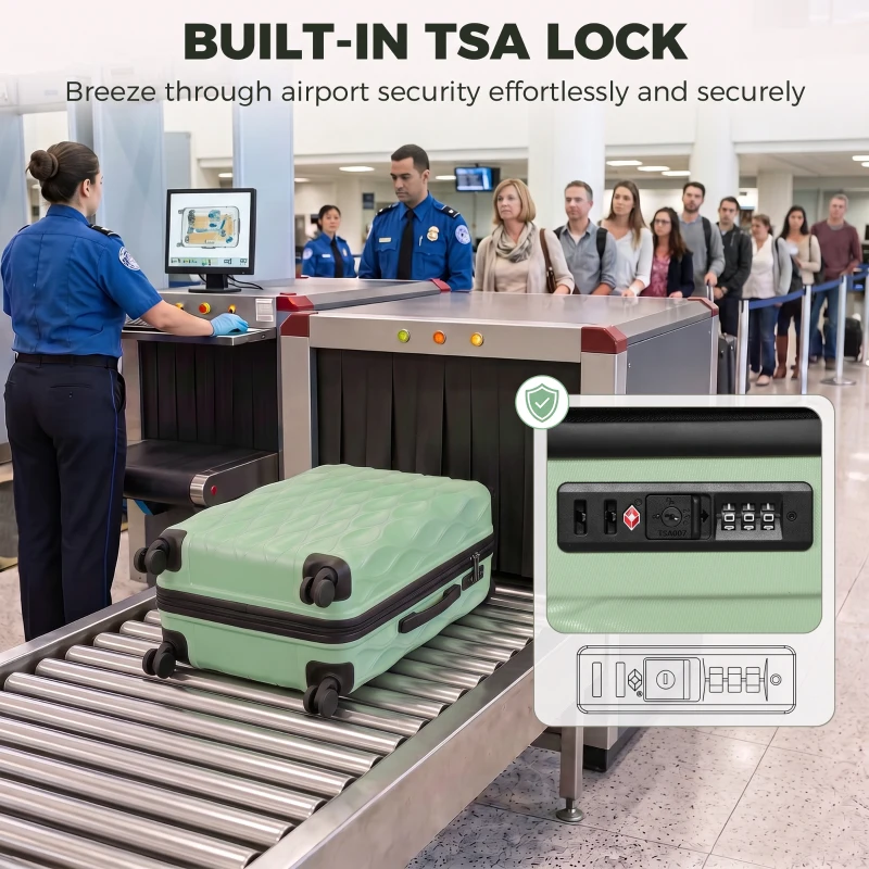 HOMCOM 65cm 64L Suitcase, Lightweight ABS Hard Shell Carry On Luggage with TSA Lock, Spinner Wheels, Telescopic Handle, Green