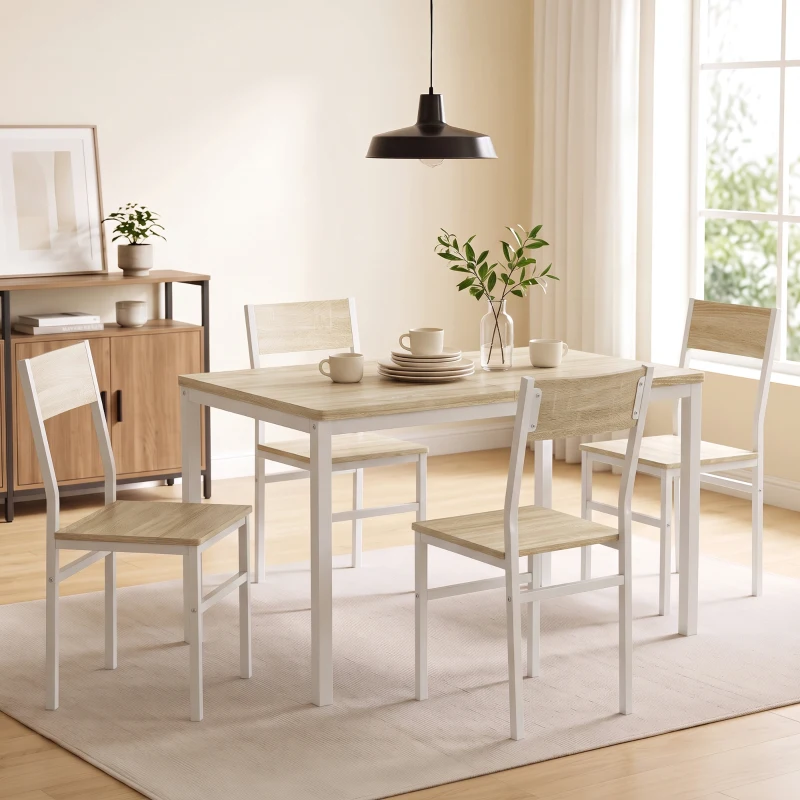 HOMCOM Conjunto Mesa de Comedor Extensible 120-160 cm y 6 Sillas Apilables para 4-6 Personas Efecto Roble