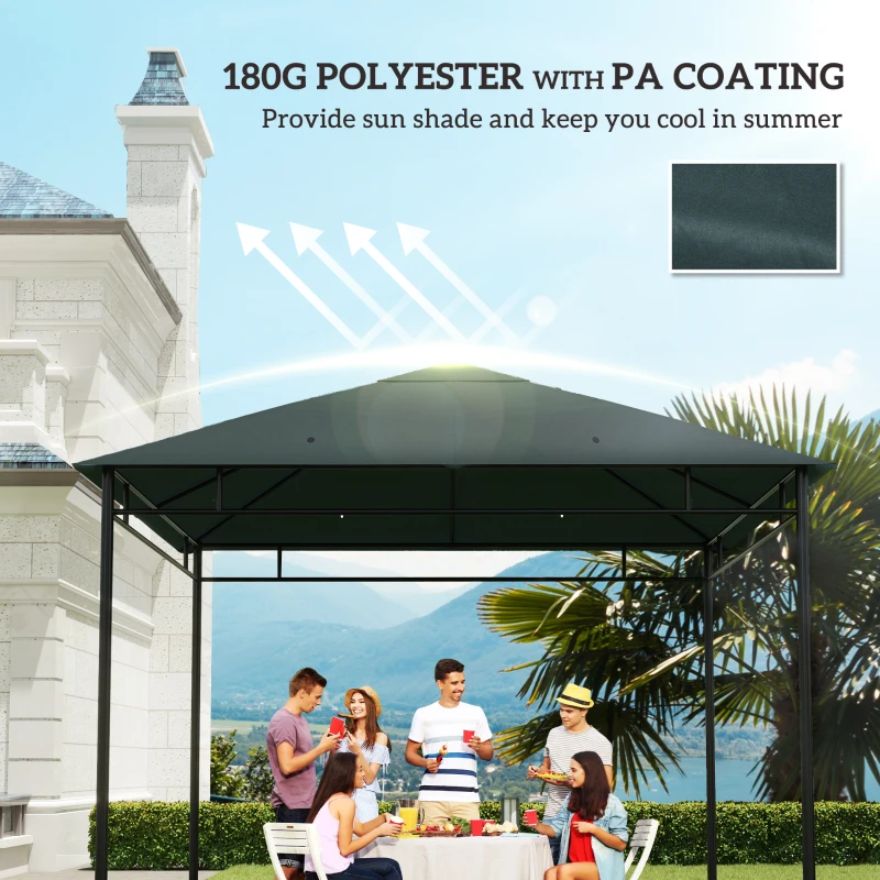 Outsunny 3 x 3 m Gazebo Canopy Replacement Cover, Garden Gazebo Roof Replacement, TOP COVER ONLY, Charcoal Green
