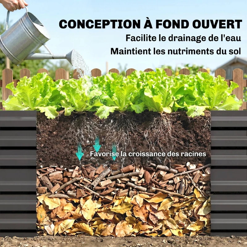 Outsunny Carré potager de jardin rectangulaire tubes de renforcement acier galvanisé 180 x 90 x 59 cm