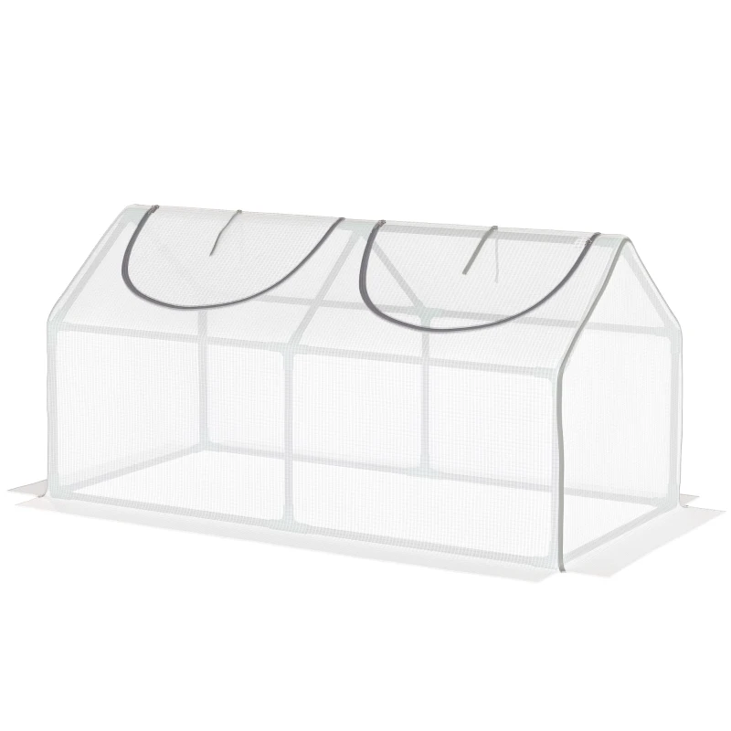 Outsunny Mini Greenhouse Portable Flower Planter Tomato Vegetable House for Garden Backyard with Zipper 120 x 60 x 60 cm, White