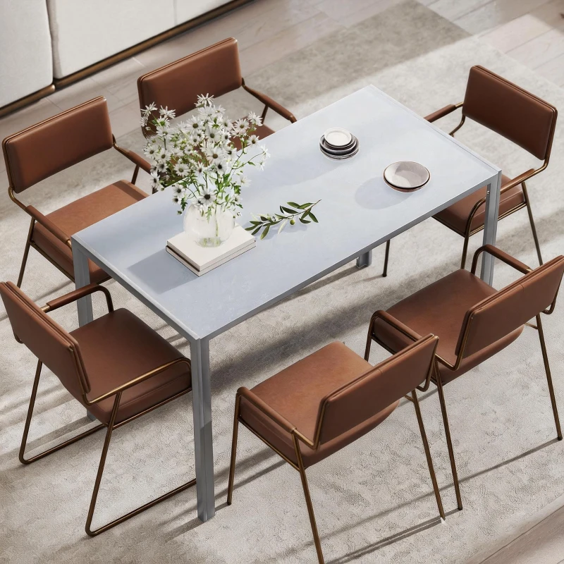 HOMCOM Mesa de Cocina de Cristal para 4-6 Personas con Patas de Metal Multifuncional para Cocina Salón 120x60x75 cm Gris