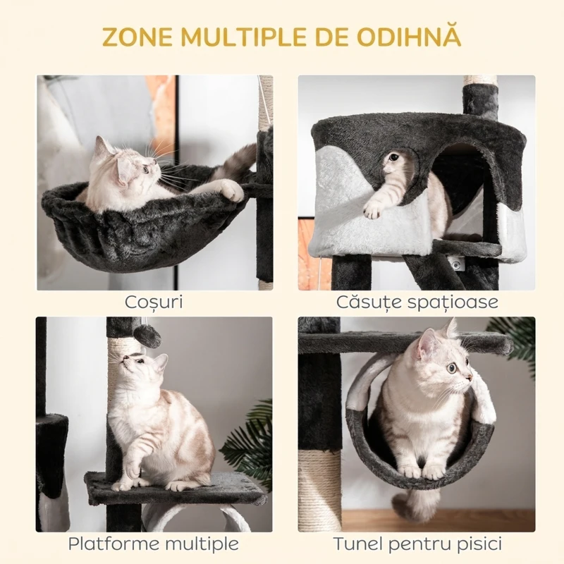 PawHut Ansamblu pe mai Multe Niveluri 240-260cm, Cusca, Scari, Franghii Sisal