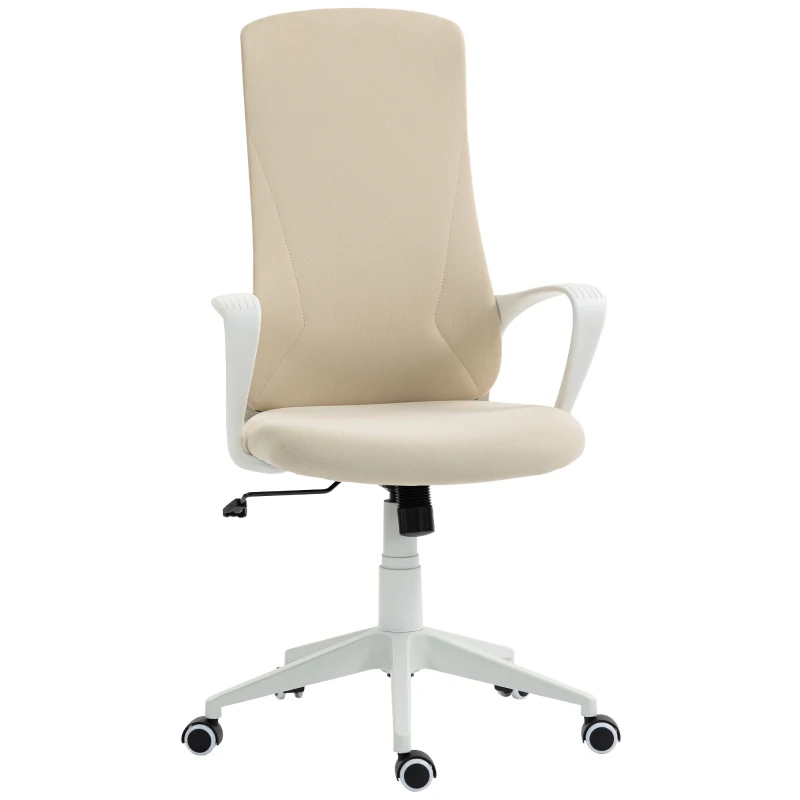 Vinsetto Silla de Oficina Giratoria Altura Ajustable con Reposabrazos Función de Basculante Respaldo Alto 62x56x110-119,5cm Beige