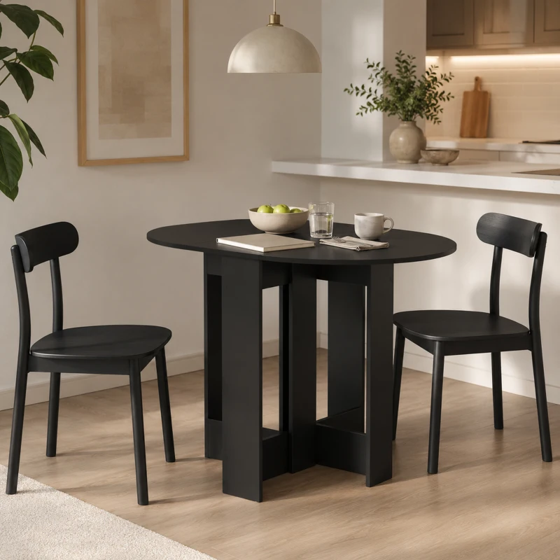 HOMCOM Folding Dining Table,  Drop-Leaf Table with Foldable Leaves for Small Spaces, Kitchen, Dining Room, Black