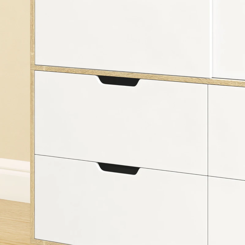 HOMCOM Armario Dormitorio Moderno con Puertas Correderas Barra para Colgar Estantes Ajustables y 4 Cajones Roble y Blanco
