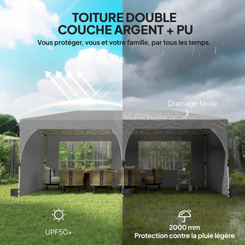 Outsunny Tonnelle de jardin 3 x 6 m pop up tente pliante réglable en hauteur imperméable protection UV50+ gris