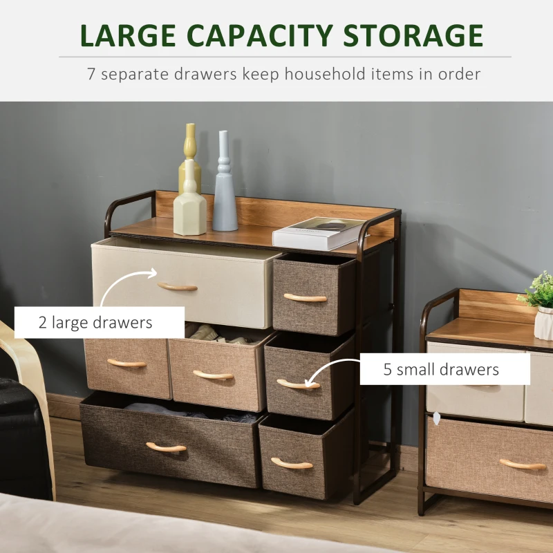 HOMCOM Chest of Drawers with 7 Foldable Drawers, 3-Tier Fabric Bedroom Dresser, Clothes Storage Unit for Bedroom, Living Room, Multi-Colored