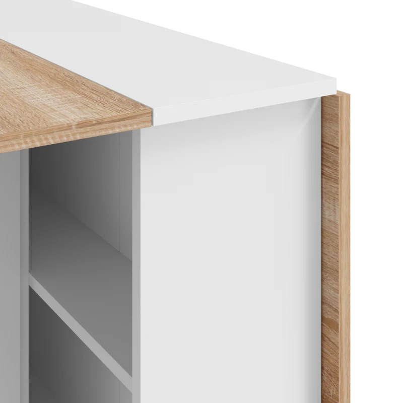HOMCOM Folding Dining Table, Drop Leaf Table with 2-Tier Shelves, Rolling Casters, White and Natural