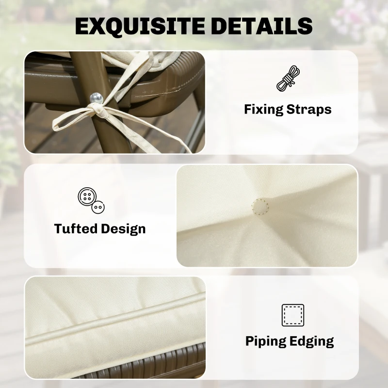Outsunny Set of 4 Garden Seat Cushion with Ties, 42 x 42cm Replacement Dining Chair Seat Pad, Cream White
