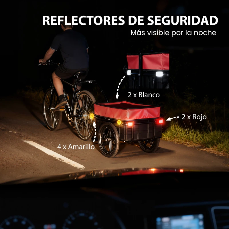HOMCOM Remolque de Bicicleta 40 kg Cubierta de Tela Oxford con Reflectores y Marco de Acero 144x59x80 cm Rojo y Negro