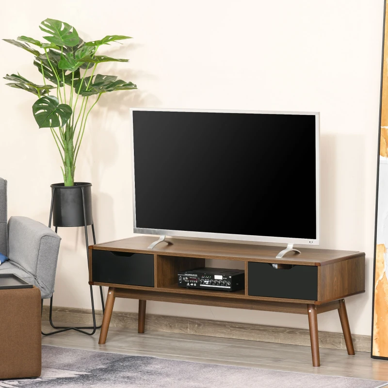 HOMCOM Meuble TV Banc TV avec rangement pour écran jusqu'à 50 pouces Support de Télévision en Bois pour Salon Chambre Aspect Noyer