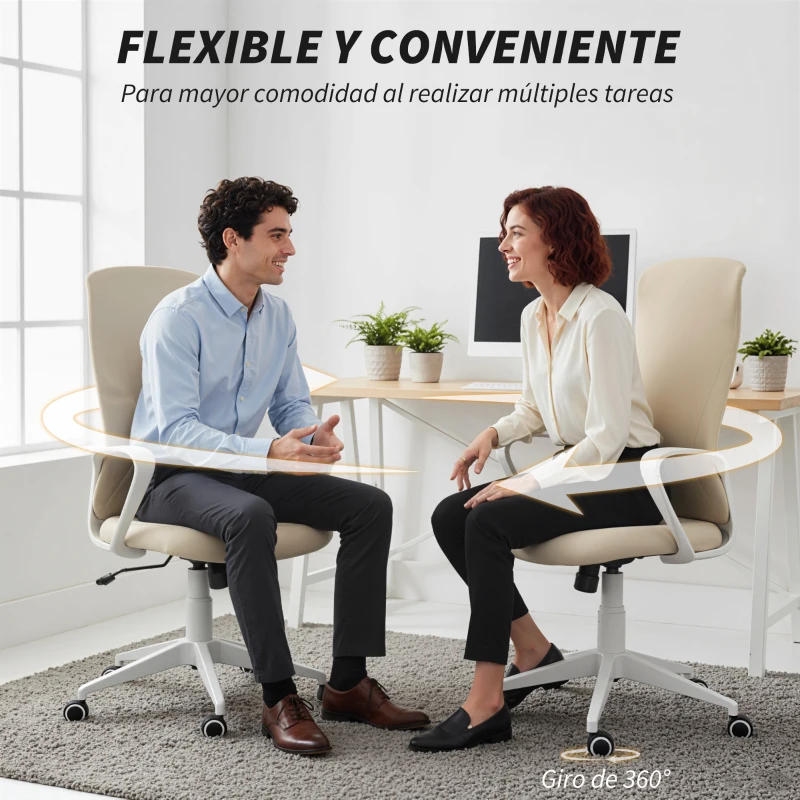 Vinsetto Silla de Oficina Giratoria Altura Ajustable con Reposabrazos Función de Basculante Respaldo Alto 62x56x110-119,5cm Beige