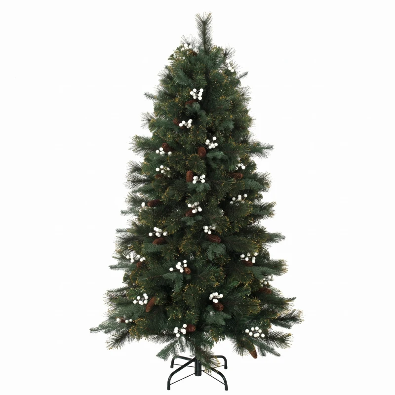 HOMCOM 5ft Artificial Christmas Tree, Fir Hinged Xmas Tree with 490 Branch Tips, Foldable Metal Stand, Easy Assembly, Green
