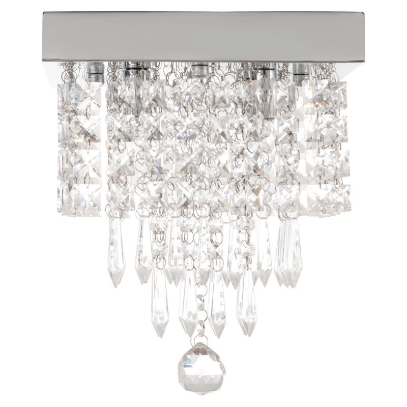 HOMCOM Lámpara de Techo de Cristal K9 Moderna con 4 Casquillos G9 de 40W y Base de Acero Inoxidable Lámpara de Araña para Comedor Dormitorio Salón Ø25x29 cm Plata
