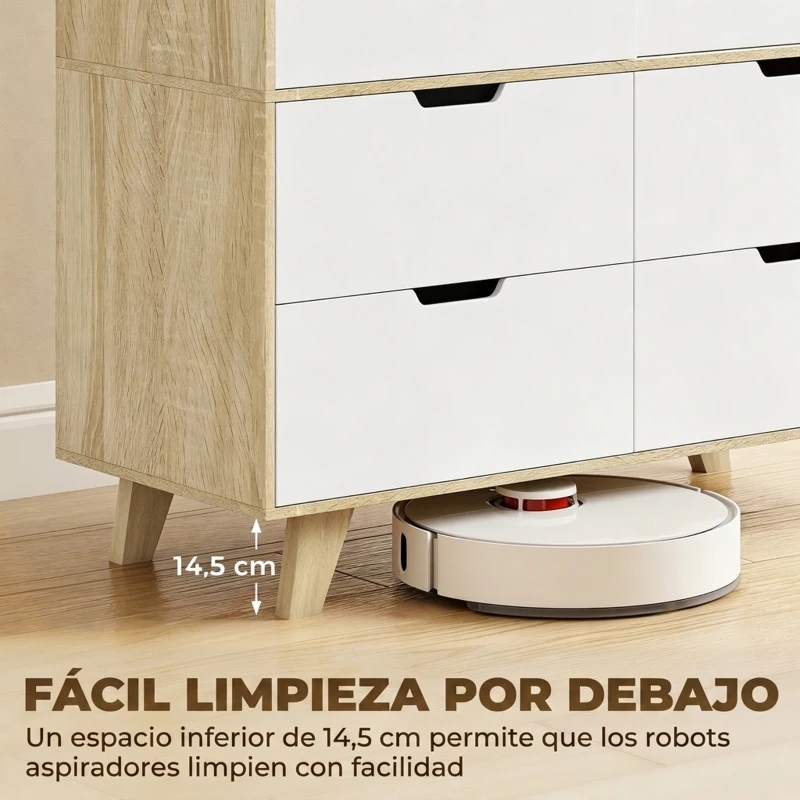 HOMCOM Armario Dormitorio Moderno con Puertas Correderas Barra para Colgar Estantes Ajustables y 4 Cajones Roble y Blanco