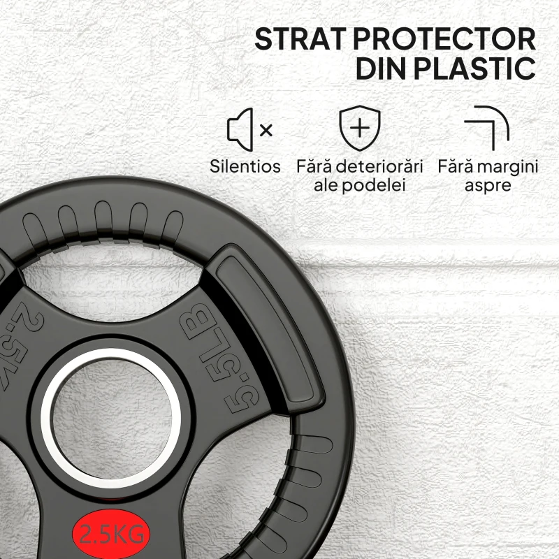 SPORTNOW Set de discuri greutate 2x2,5 kg cu orificiu de 5 cm și 3 mânere, oțel cu înveliș din plastic, negru