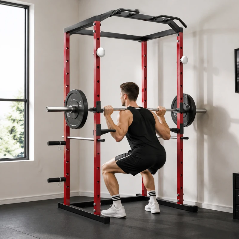 SPORTNOW Power Tower, Adjustable Squat Rack with Pull-Up Bar, Dip Station & Safety Arms for Home Gym Strength Training