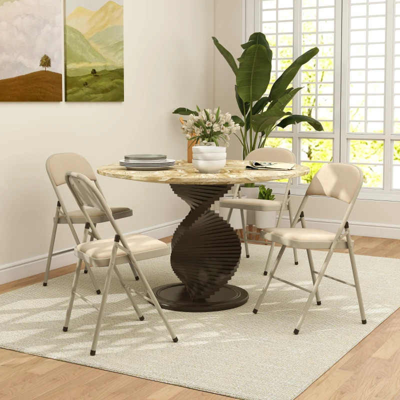HOMCOM Lot de 4 chaises pliantes et portables intérieur avec assises et dossiers rembourrés en velours, cadre en acier, beige