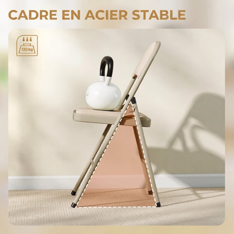 HOMCOM Lot de 4 chaises pliantes et portables intérieur avec assises et dossiers rembourrés en velours, cadre en acier, beige
