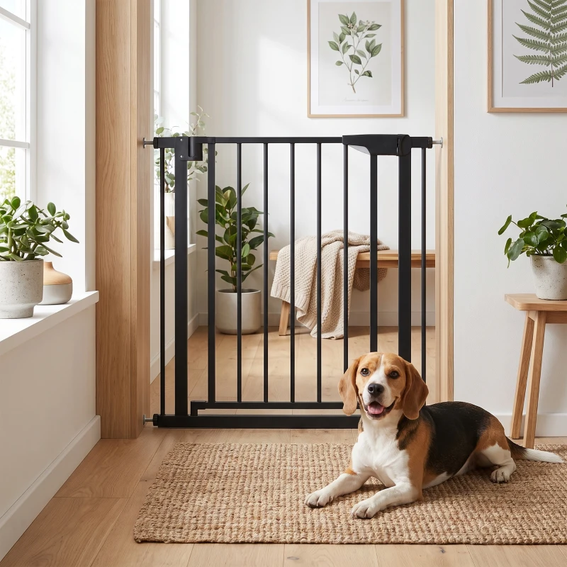 PawHut Barrière de sécurité pour chiens et bébés 76 à 81 cm avec extension fixation par pression sans perçage blanc